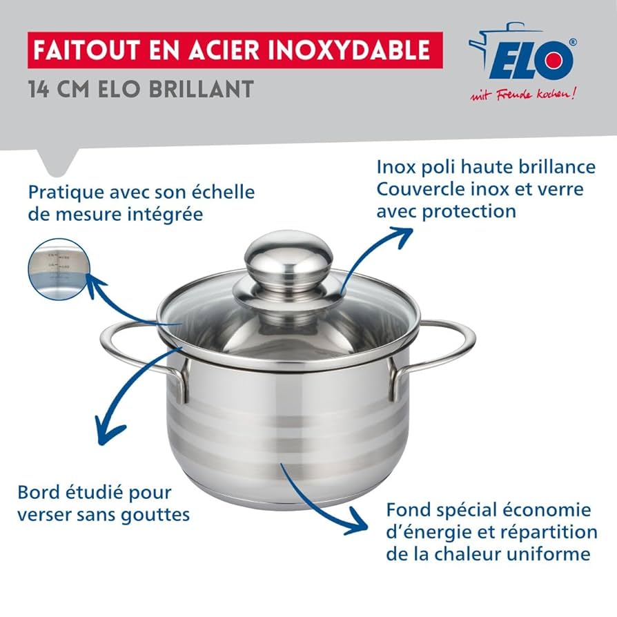 パスタ鍋 GASTRO LINE ELO germany ELO Stainless Steel Cooking Pot 14 cm, 1.1 Litre, Grey 2